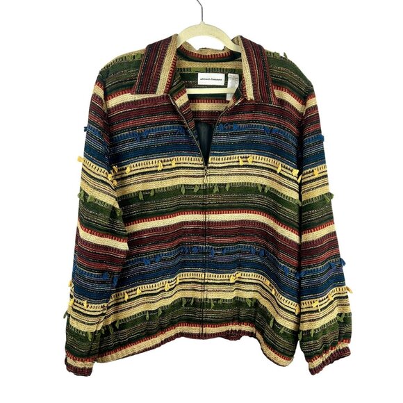 Vintage Alfred Dunner Stripe Tapestry Jacket Blazer Women 14 Red Tan Blue Zipper - Picture 1 of 6
